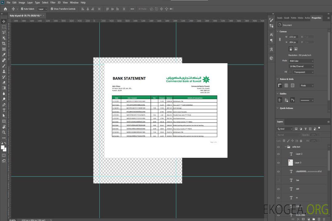 Modèle de relevé de la Koweït Commercial Bank facile à remplir au format de fichier .xls et .pdf template